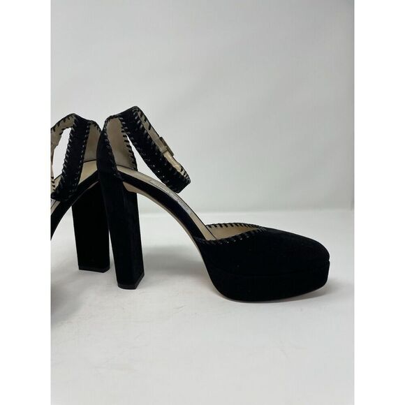 JIMMY CHOO Daphne Platform Heels Women 40 Ankle Strap Black Suede Leather - Picture 6 of 14